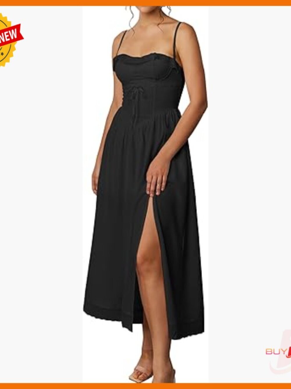 Summer Lace Midi Dress Spaghetti Strap Flowy A-Line Slit Swing